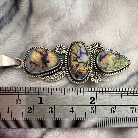 ❤️ Spiderweb Opal Navajo Influenced Statement Pendant 14.9gm 14mm Bail Stunning - Picture 6 of 12